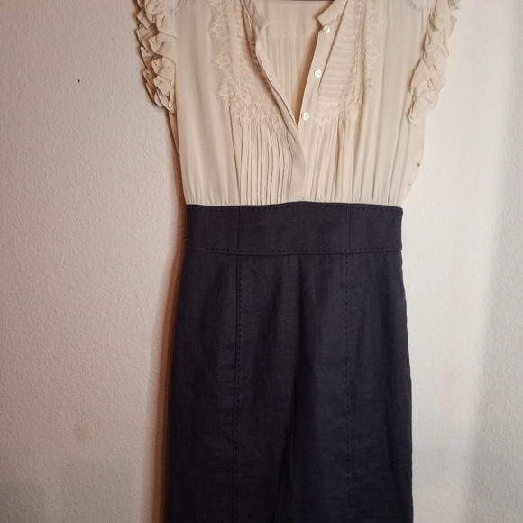 Rebecca Taylor Dresses & Skirts - NEW Rebecca Taylor Size 6 Crinkled Bodice Beige/Grey Combo Sheath Midi Dress